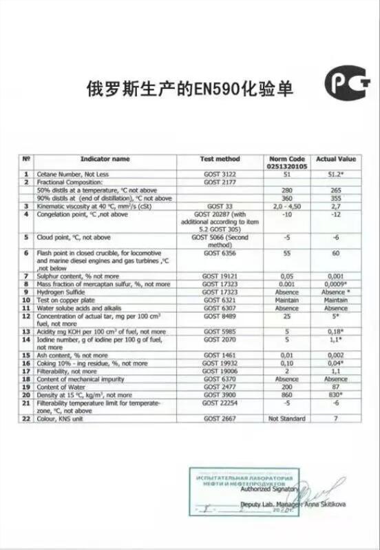 【供】俄罗斯EN590柴油源头供货，月供20万吨